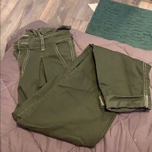 Green High Waisted Ruffle Waist Pants
